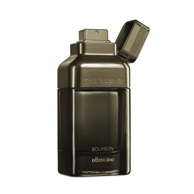 Frasco do perfume The Blend Bourbon em um fundo escuro e elegante